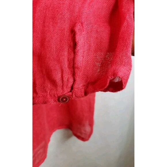Eileen Fisher Womens Medium 100% Linen Tunic Top Scoop Neck Coral Semi Sheer - Picture 4 of 6